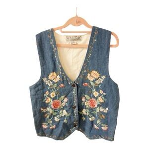 Vintage Embroidered Denim Vest